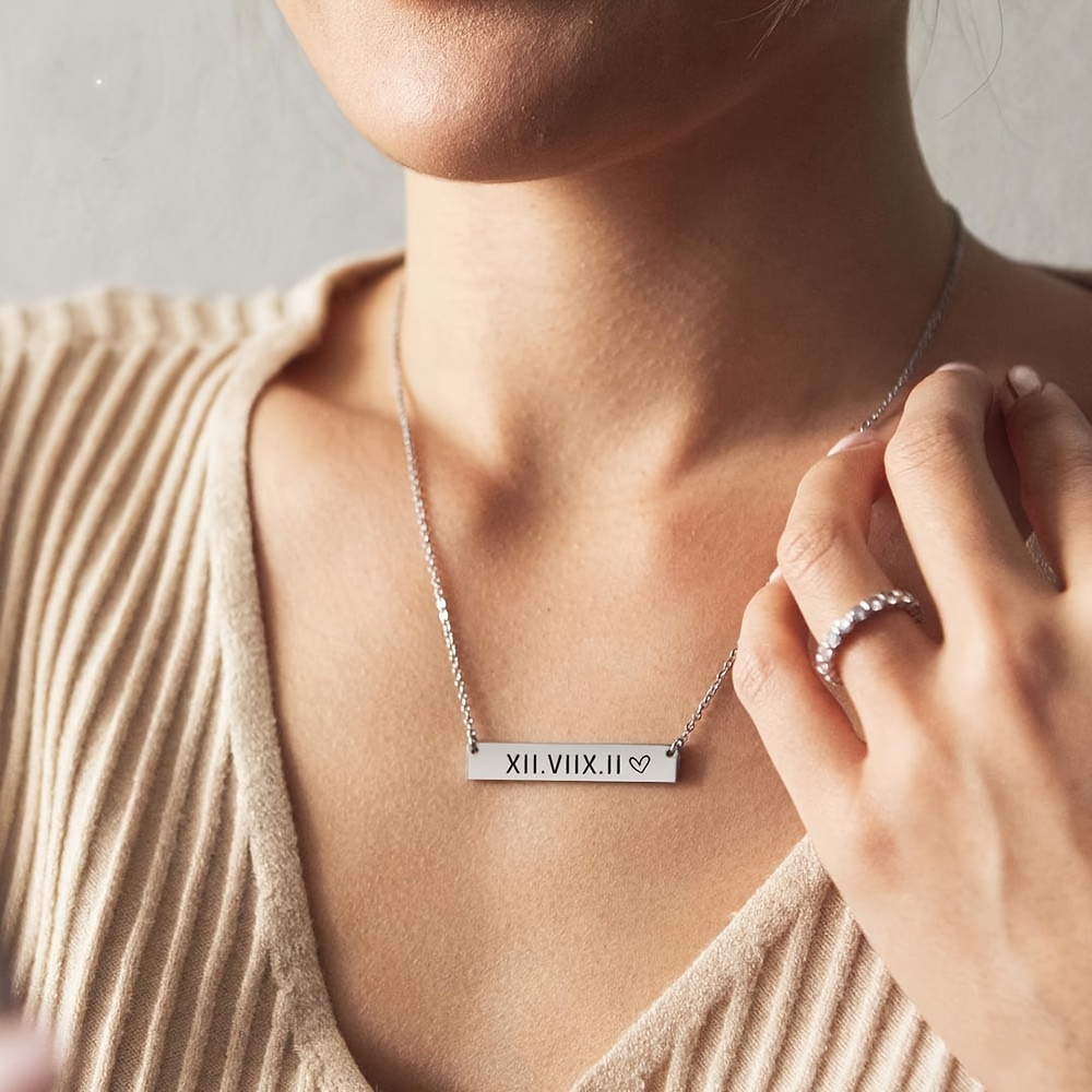 

Customized Valentine's Day Simple Stainless Steel Long Bar Necklace Diy Engraved Name Jewelry Christmas Gift