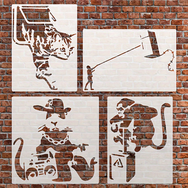 Banksy Stencil, Reusable Cat Stencil, Refrigerator Kite Stencil, Hip Hop Mouse  Stencil, Graffiti Wall Art Painting Stencil, Great For Home Decor Projects  - For Walls, Floors, Furniture, Doors And More Crafts 