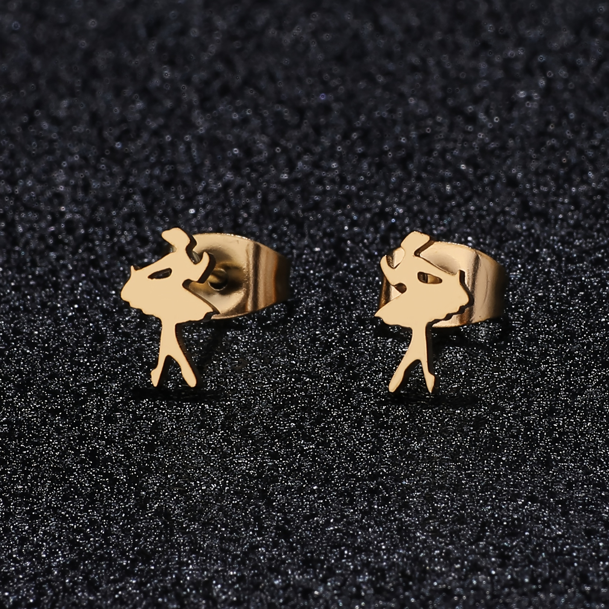 

Stainless Steel 18k Gold Plated Ballet Ladies Stud Earrings Dancer Design Ear Jewelry