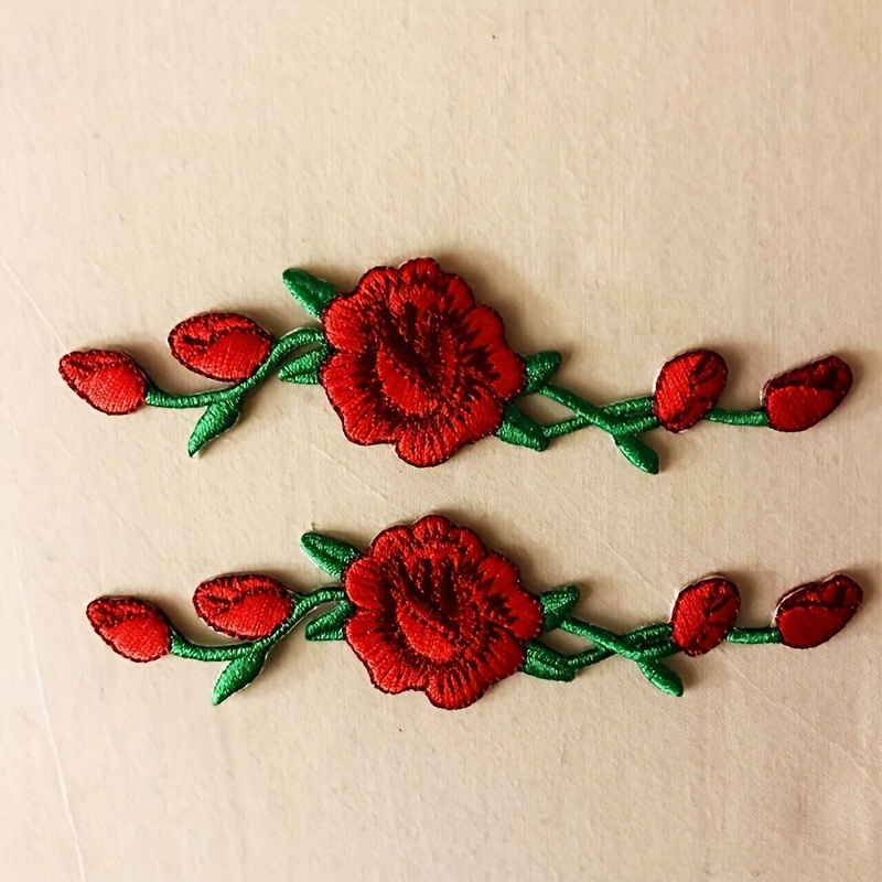 

Embroidered Red Rose Flower Appliqué Patches - 2 Pack Mixed Color Iron-on Embellishments For Clothing And Accessories