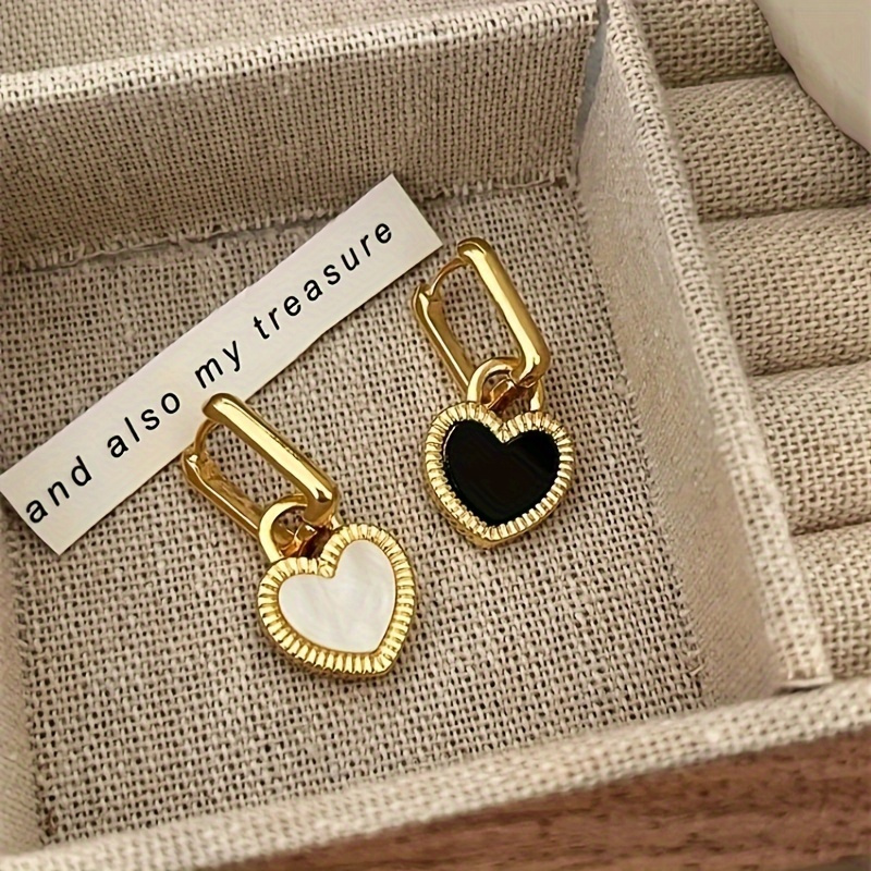 

1 Pair Of Drop Earrings 18k Gold Plated Black & Golden Heart Design Match Daily Outfits Party Accessories Casual Dating Decor For Female