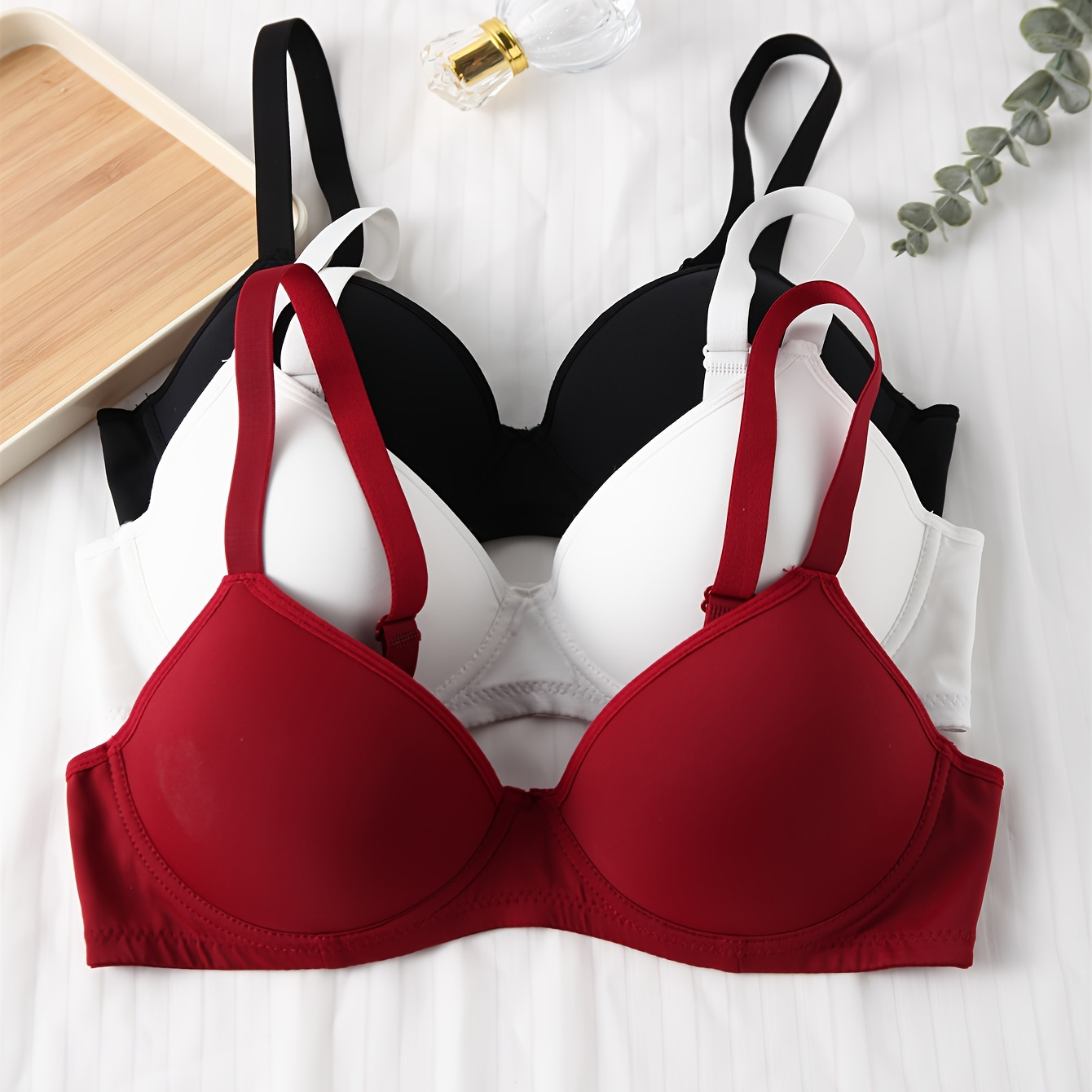 

3pcs Sexy Push Up Bra, High Support Non Removable Padding Solid Color Polyamide Elastane Underwire Bra For Adult Women