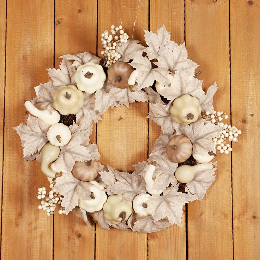 

15.8" Festive Fall Wreath With Pumpkins & Maple Leaves - Perfect For Thanksgiving, & Christmas Decor | Indoor/outdoor Use | No Power Needed