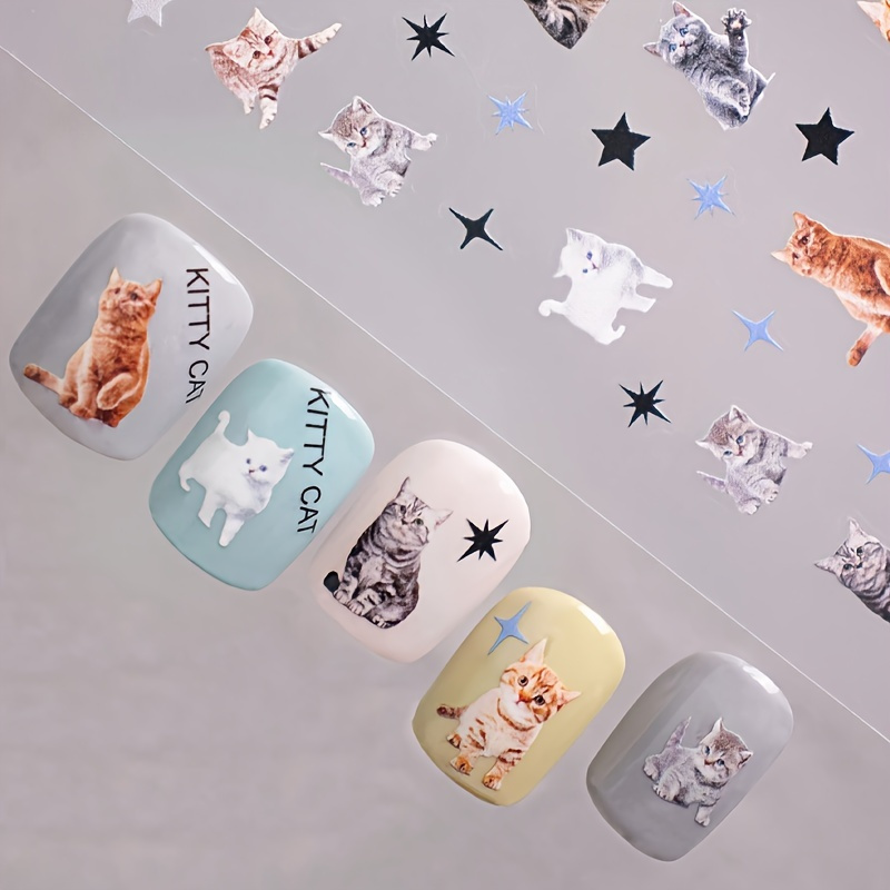 

3d Cute Cat Star Design Nail Art Stickers, Self Adhesive Nail Art Decals For Nail Art Decoration,nail Art Supplies For Women And Girls