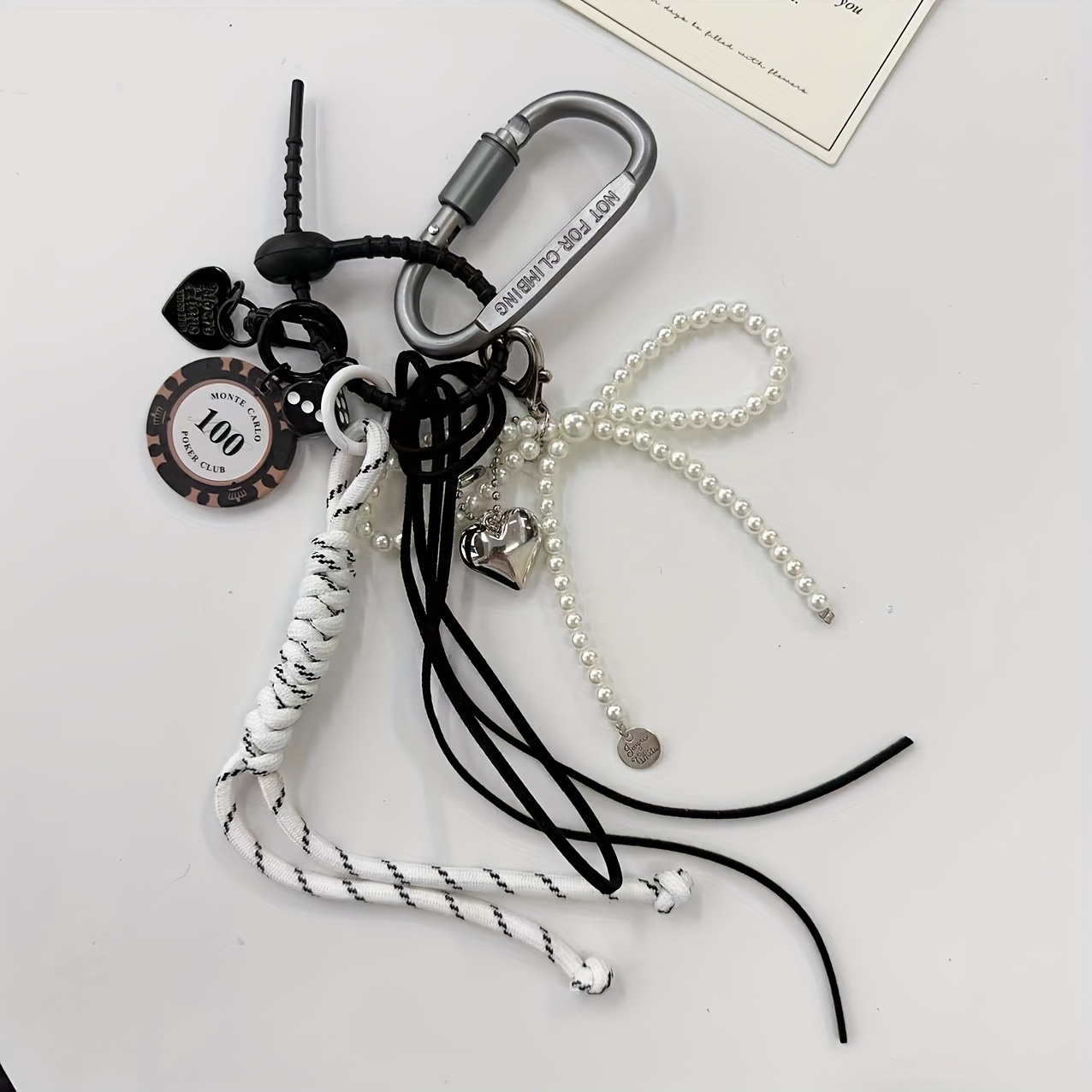 

Sports Themed Alloy & Acrylic Keychain With Beaded Imitation Pearls & Rope, Climbing Cord Keyring With Chip Pendant & Ring Buckle, Decorative Single Piece Key Chain For Birthday Festivities