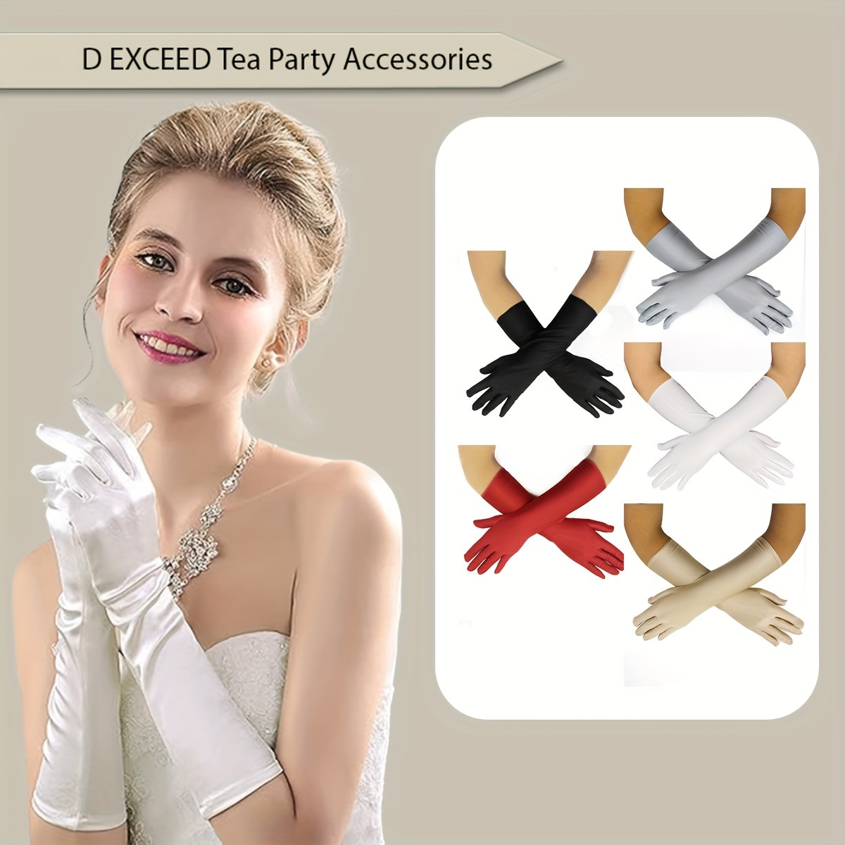 

D Elegant Polyester Gloves For Women - 1 Pair, 50s Style Length, Hand Wash Only, For Bridal, Evening, , And Costumes