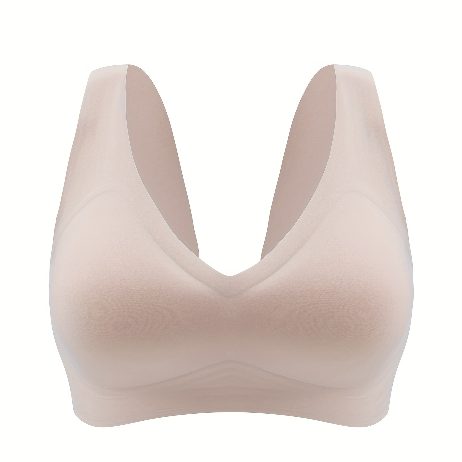 

Plus Size Casual Bra, Women's Plus Seamless Solid High Stretch Invisible Wireless Bra With Removable Pads