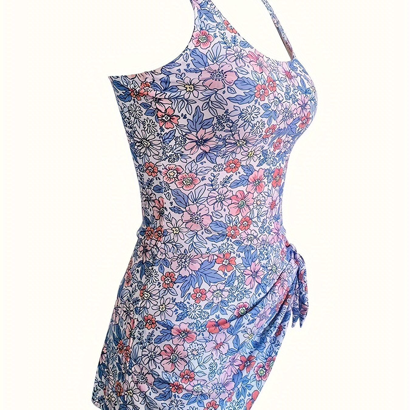 

Floral Print Knot Side 2 Piece Set Tankini, High Stretch Scoop Neck Tummy Control Swimsuits, Women's Swimwear & Clothing