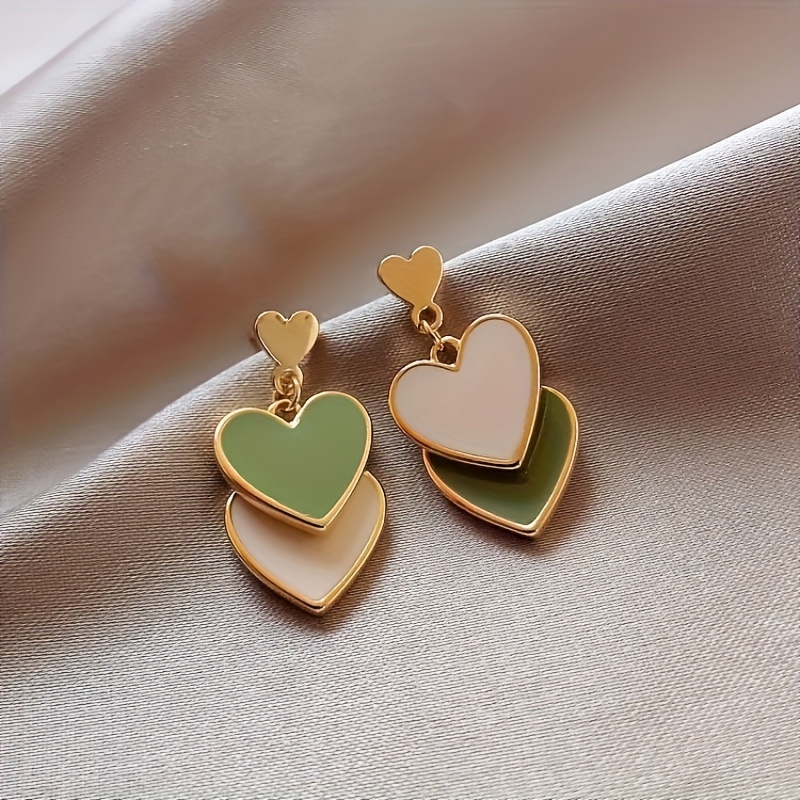 

Double Enamel Dangle Earrings Elegant 18k Gold Plated Jewelry Valentine's Day Gift For Lovers