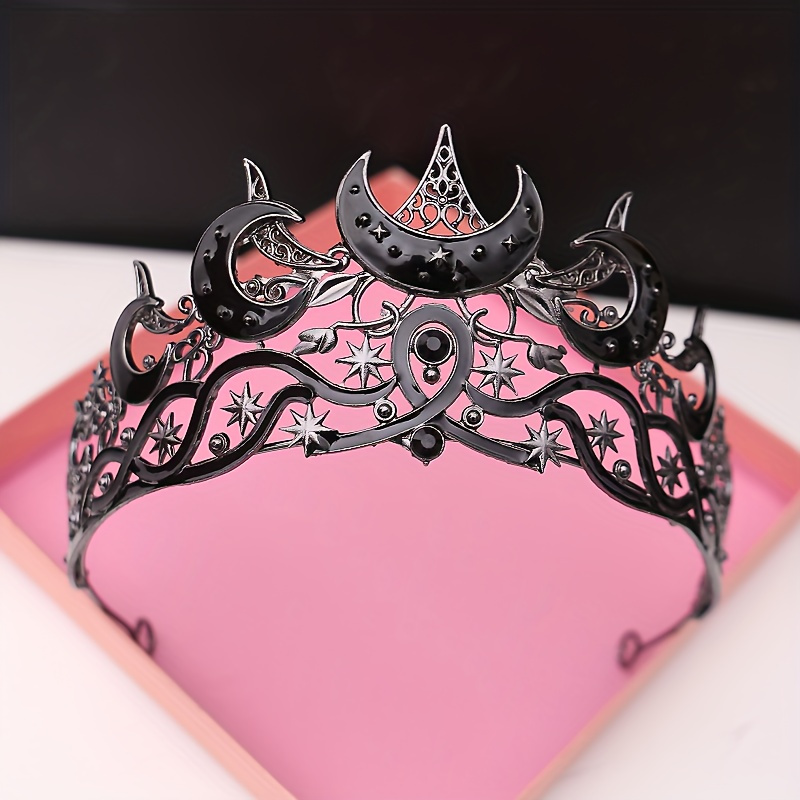 

Vintage Style Black Alloy Crown With Rhinestones, Princess Bridal Headpiece, Adult Party Accessory For , Cosplay, Nightclub, Birthday Celebration - Elegant And Sophisticated