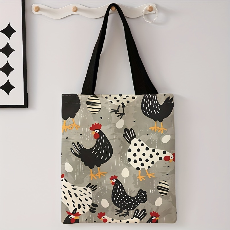 

Sac à polyester élégant avec motif coq – Sac réutilisable design poule fantaisiste, sac à main pour un , fond avec , idéal pour décontractées, grand sac tote | Motif poule ludique | Poignées robustes