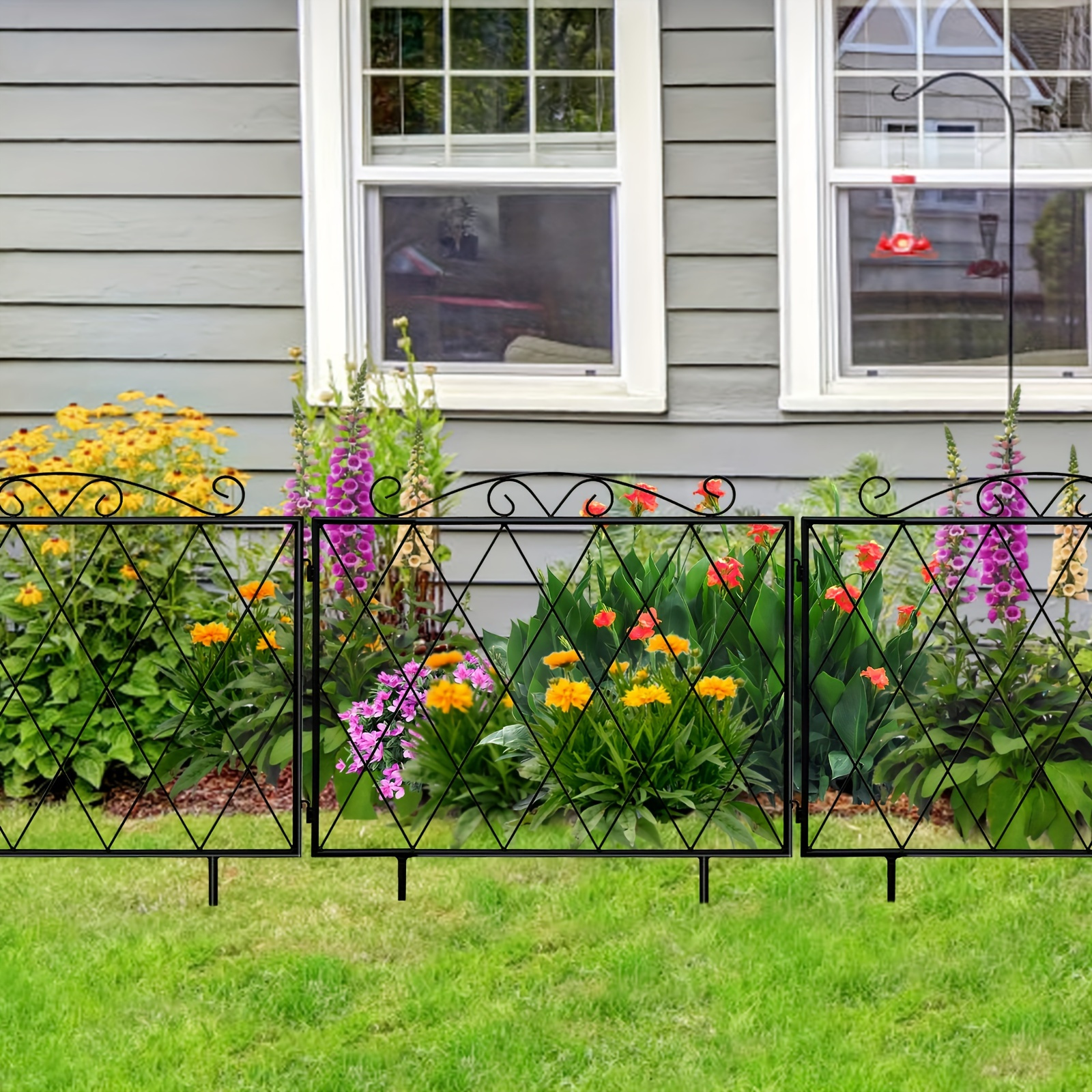 

Clôture de jardin décorative en métal 3 pièces, clôture pliante en fil de fer noir, barrière d'animaux pour parterre de fleurs de Patio extérieur