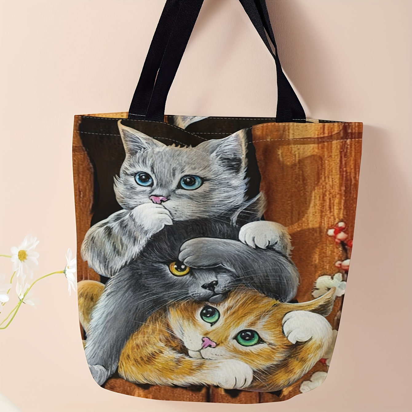 

Stylish Tote Bag With Cute Kittens Pattern, Large Capacity Single Shoulder Bag, Suitable For Casual Shopping And Daily Use, Reusable Fashionable Backpack, Handbag