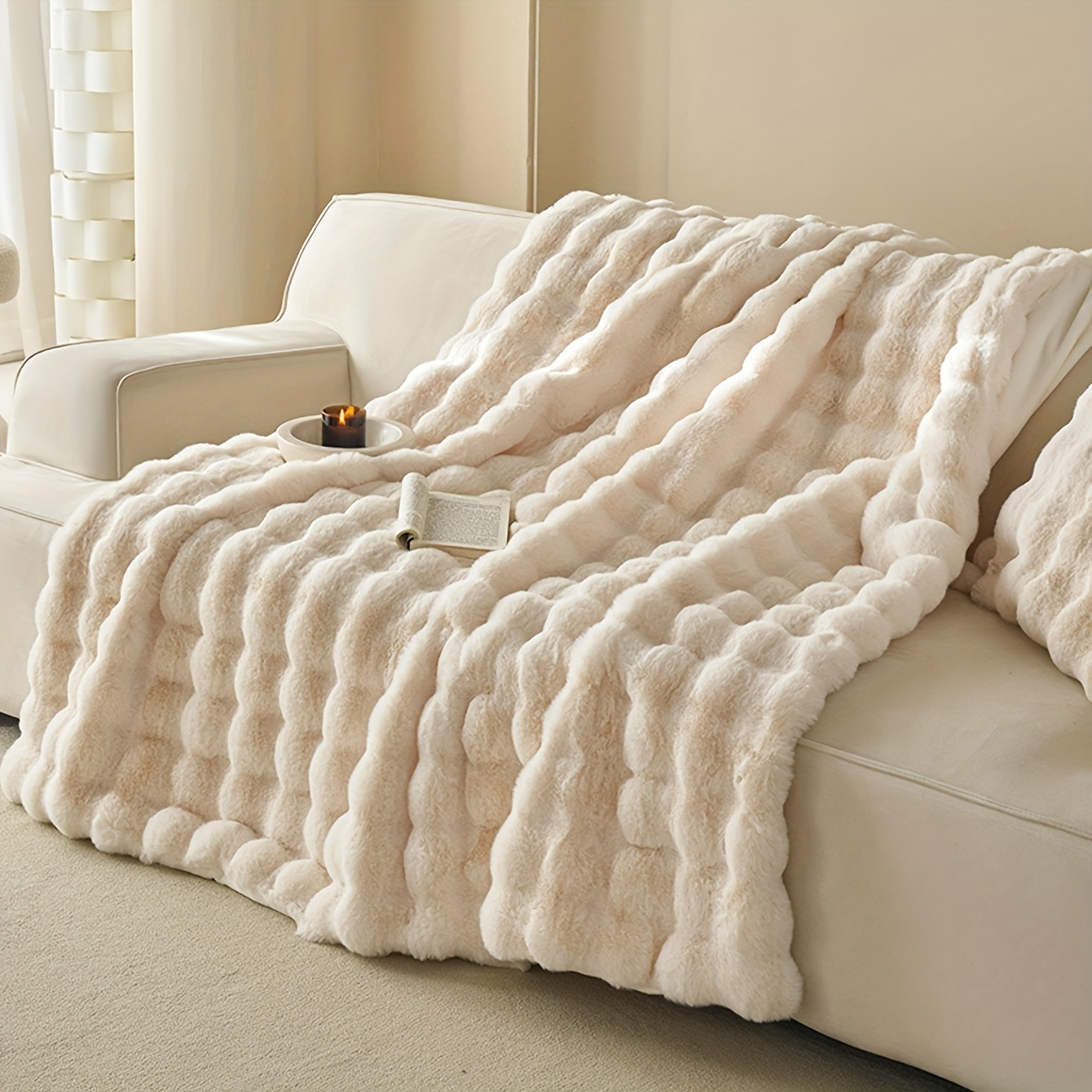 

1pc Faux Rabbit Fur Reversible Throw Blanket Warm Blanket Nap Blanket Air Conditioning Blanket For Office Outdoor Camping Sofa Gift Blanket