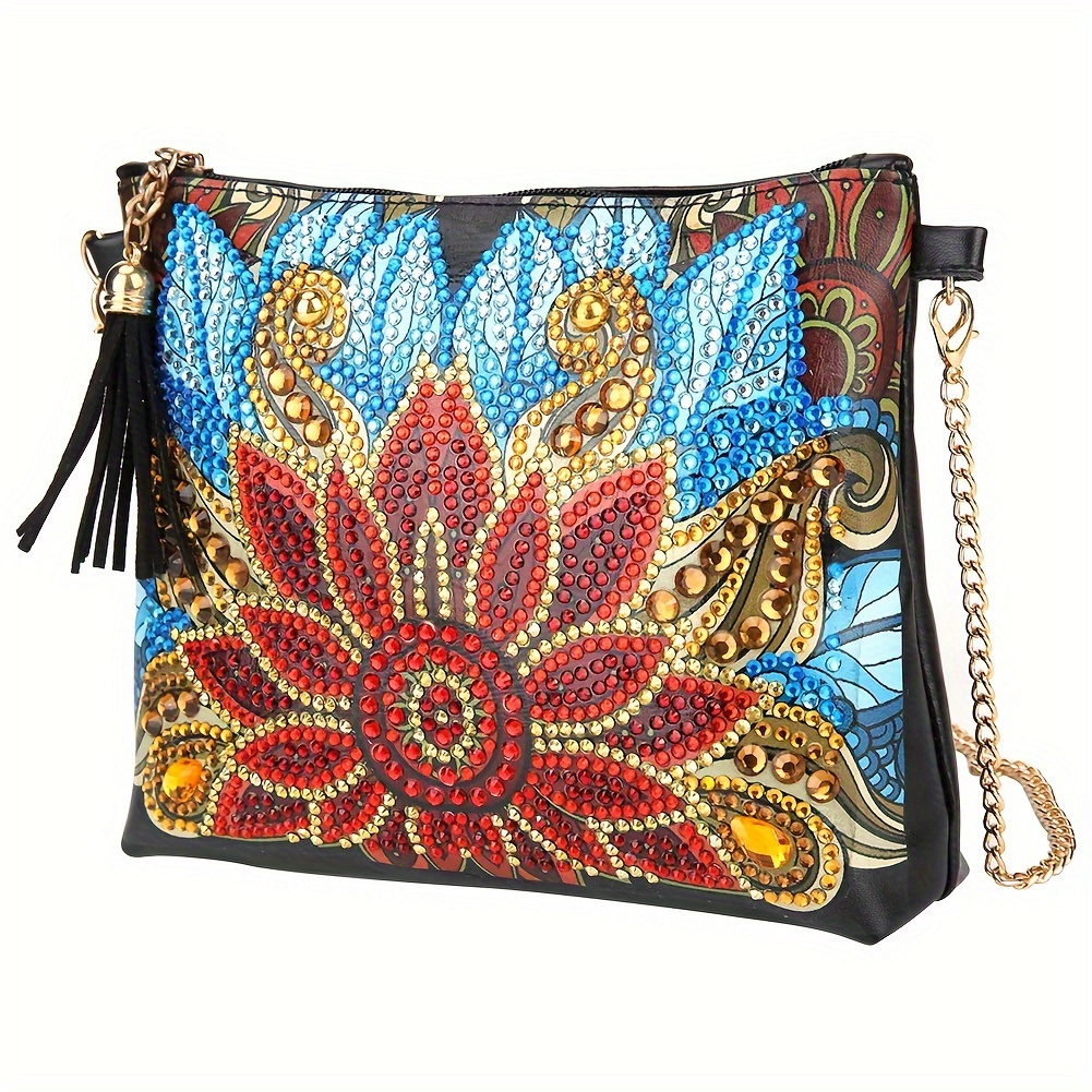 

Diamond Painting Satchel Bag 5d Diy Diamond Painting Handbag Handmade Mandala Flower Painting Kit Diamond Art Wristband Clutch Bag Art Craft Gifts