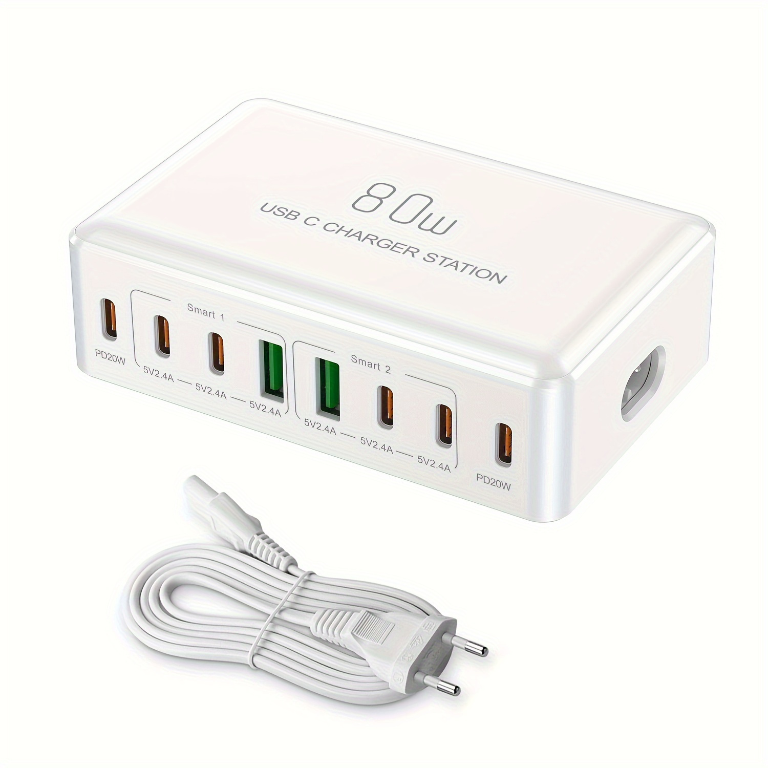 

Chargeur 80W 8 - de Charge , Chargeur , Adaptateur de , 6 & 2 USB-A iPhone, iPad, Samsung la Série &