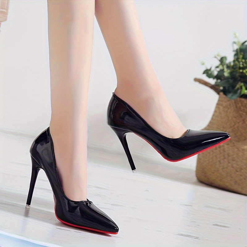 

Women's Solid Color Trendy Shoes, Shallow Mouth Casual High Heel Shoes, Point Toe Party Show Shoes