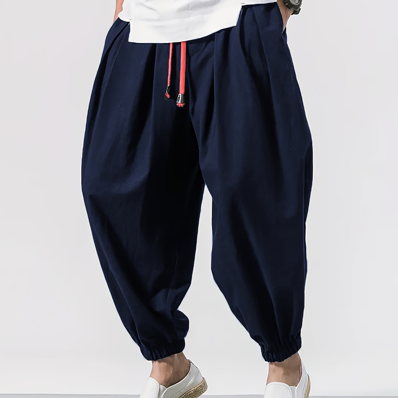 

Men's Casual Solid Comfy Harem Pants With Drawstring, Hip Hop Style Trousers For Spring And Autumn