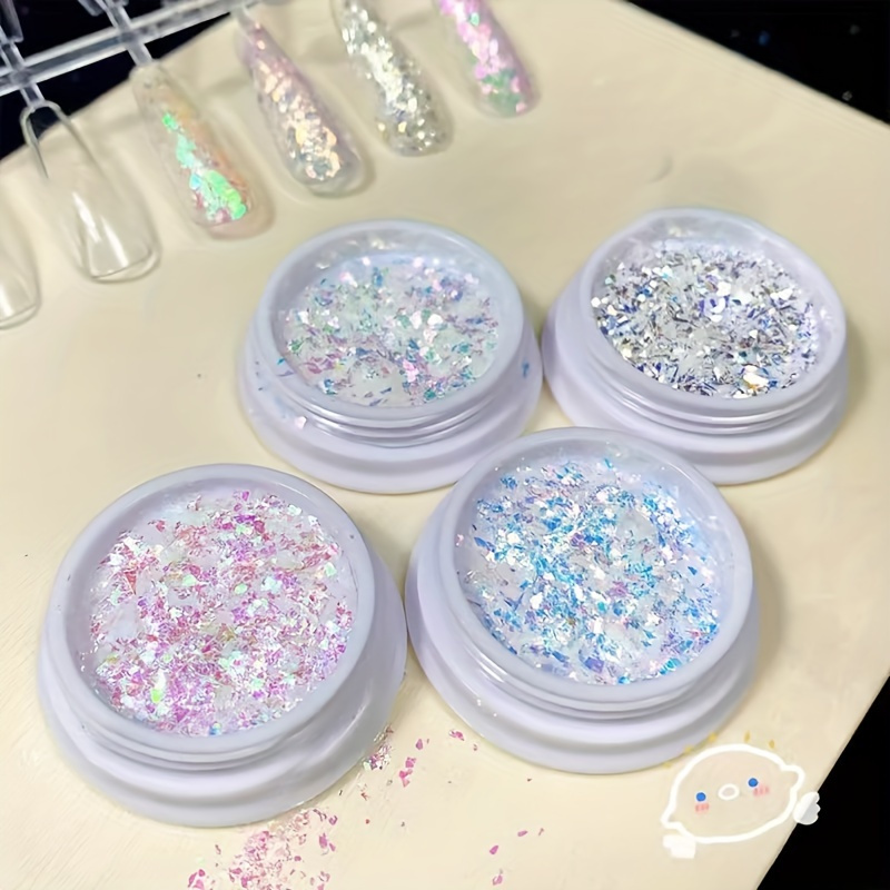 

4-pack Iridescent Nail Glitter, Fairy Dust Mixed Flakes, Ultra Shiny Holographic Nail Art Sequins, Mermaid Galaxy Effect, Irregular Particle Decors