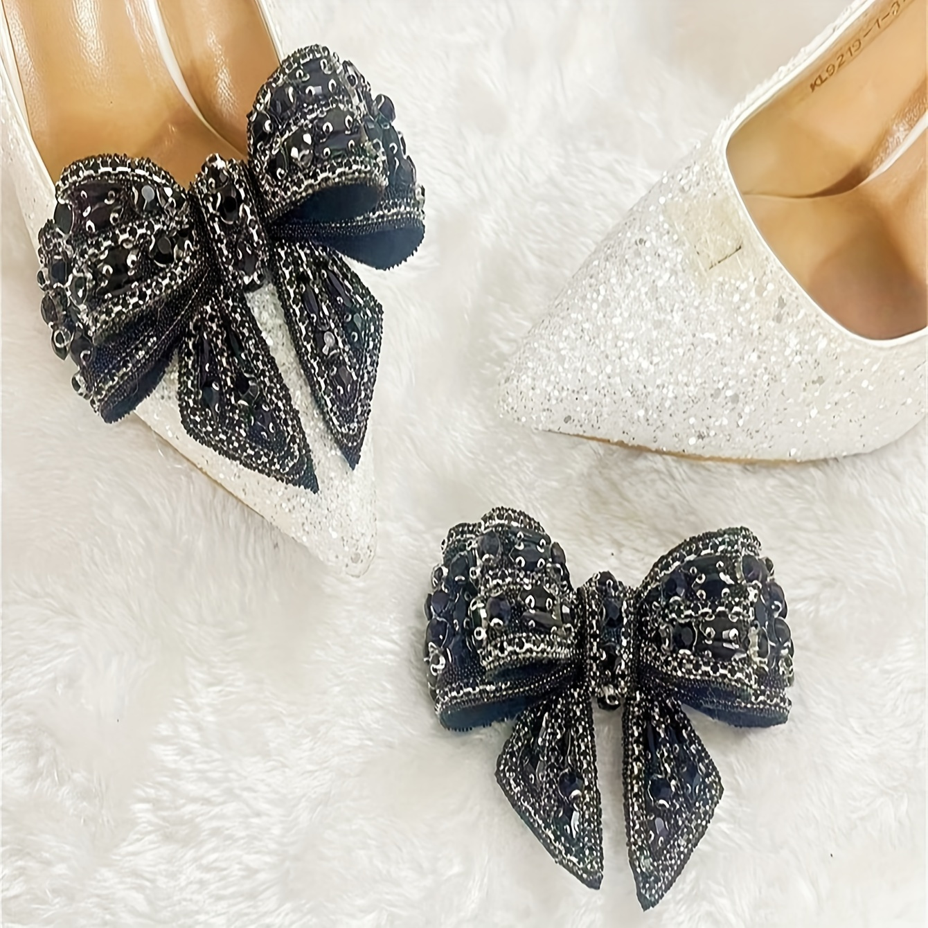 

1pair Black Rhinestone Bowknot Design Detachable Shoe Buckles For High Heels Decoration