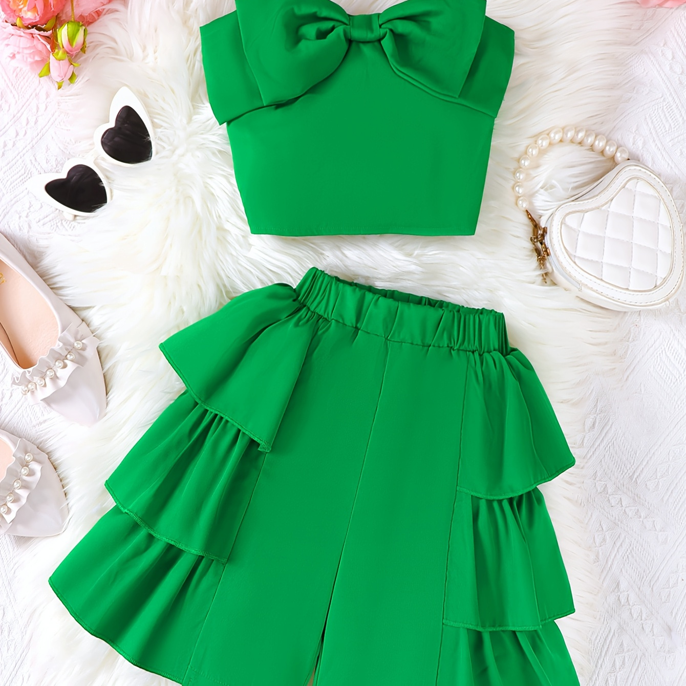 Bambine Corto Top & Pantaloncini Verde Mimetico Moda Estate Vestito Set - Foto 6