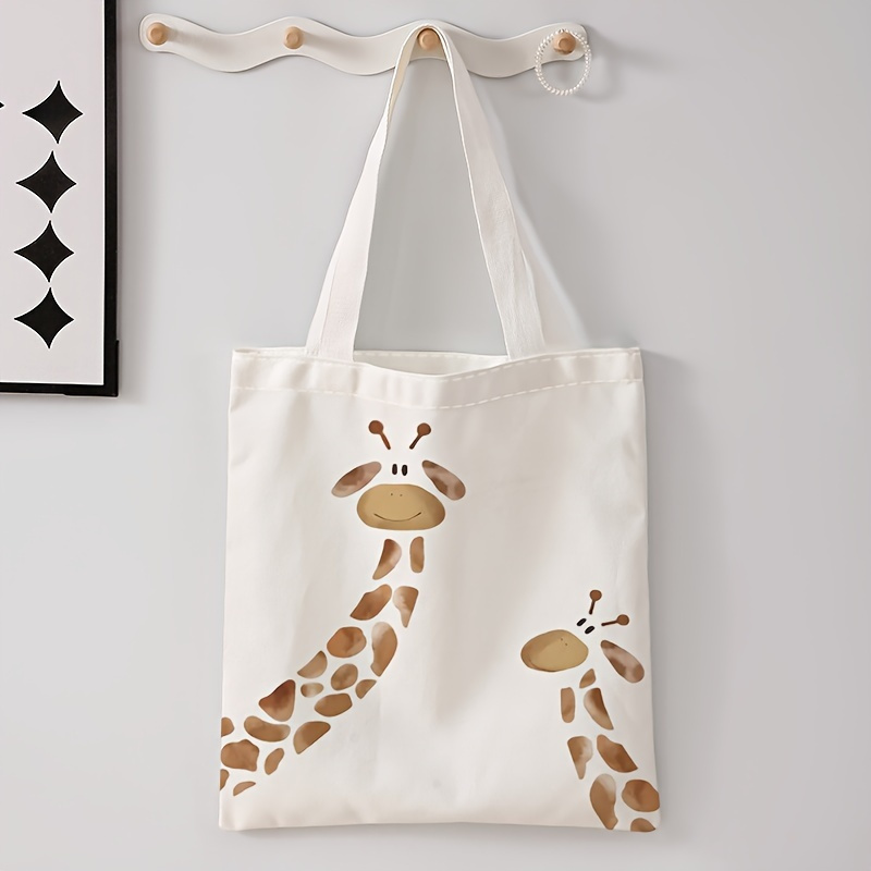 

Giraffe Print Tote Bag, Reusable Fashion Shoulder Bag, Multifunctional Polyester Handbag, Casual Canvas Shopping Bag With No-closure, Random Printing Design