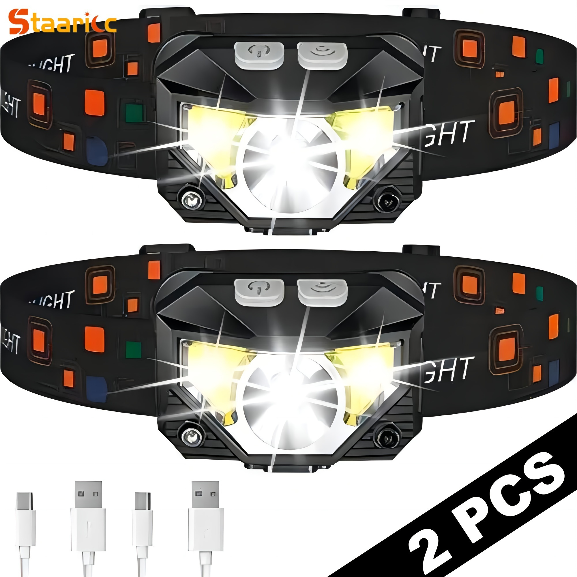 

2 Packs 1200 Lumens Ultra Bright Led Rechargeable Headlight, With Red And White Light Motion Sensor, 8 Lighting Modes For Outdoor Camping, Running, Fishing, Emergency