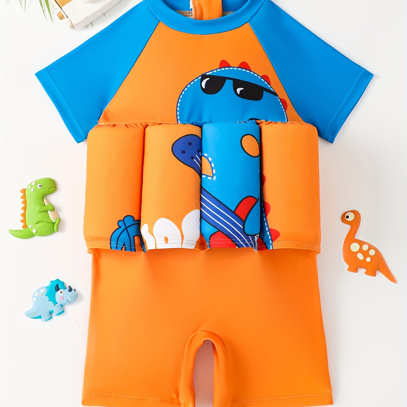 

Boys' Infant Cartoon Character Print Buoyant Foam One-piece Swimsuit, Short Sleeves Quick Dry Swimwear