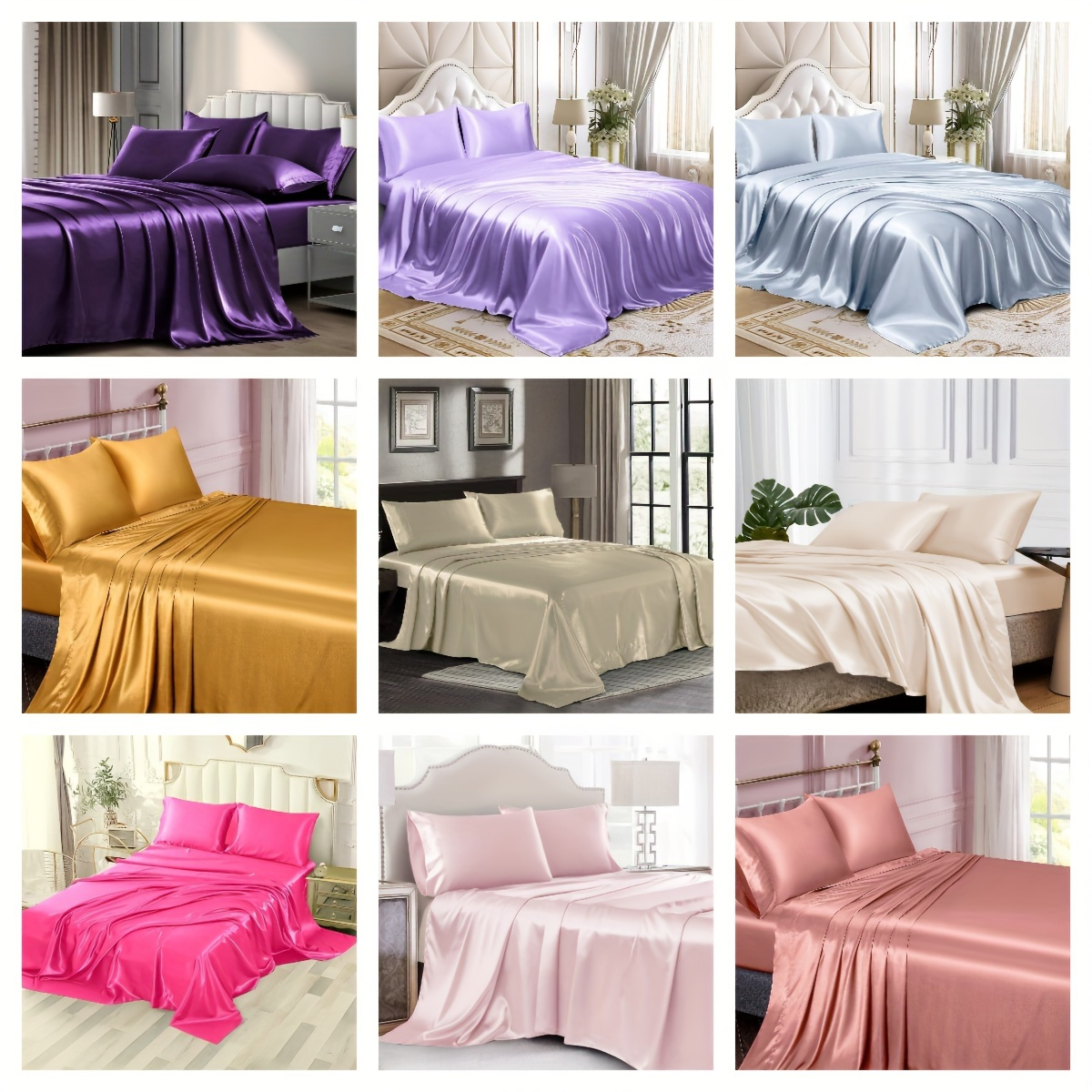 

3/4pcs Solid Color Fitted Sheet Set, Satin Fabric, Soft Comfortable Breathable Bedding Set, For Bedroom, Guest Room (1*flat Sheet + 1* Fitted Sheet + 1/2*pillowcases, Without Core)