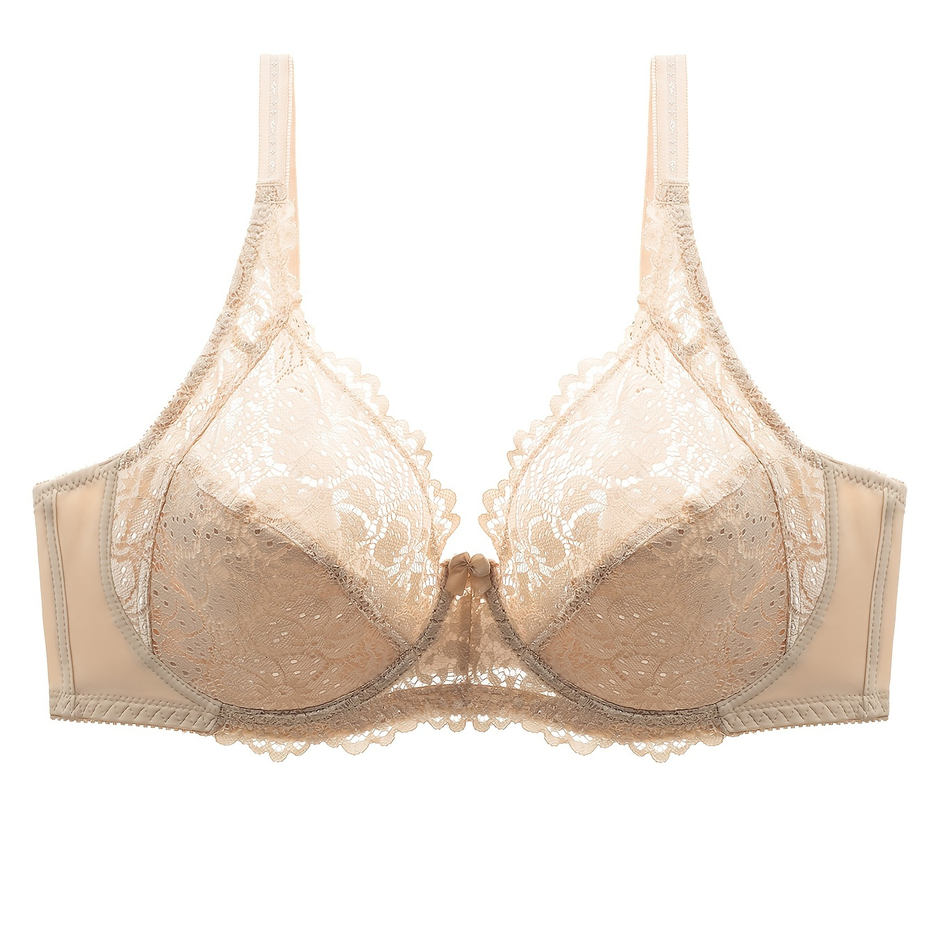 Plus Size Ultra-Thin Solid Color Lace Patchwork Sexy Bra With