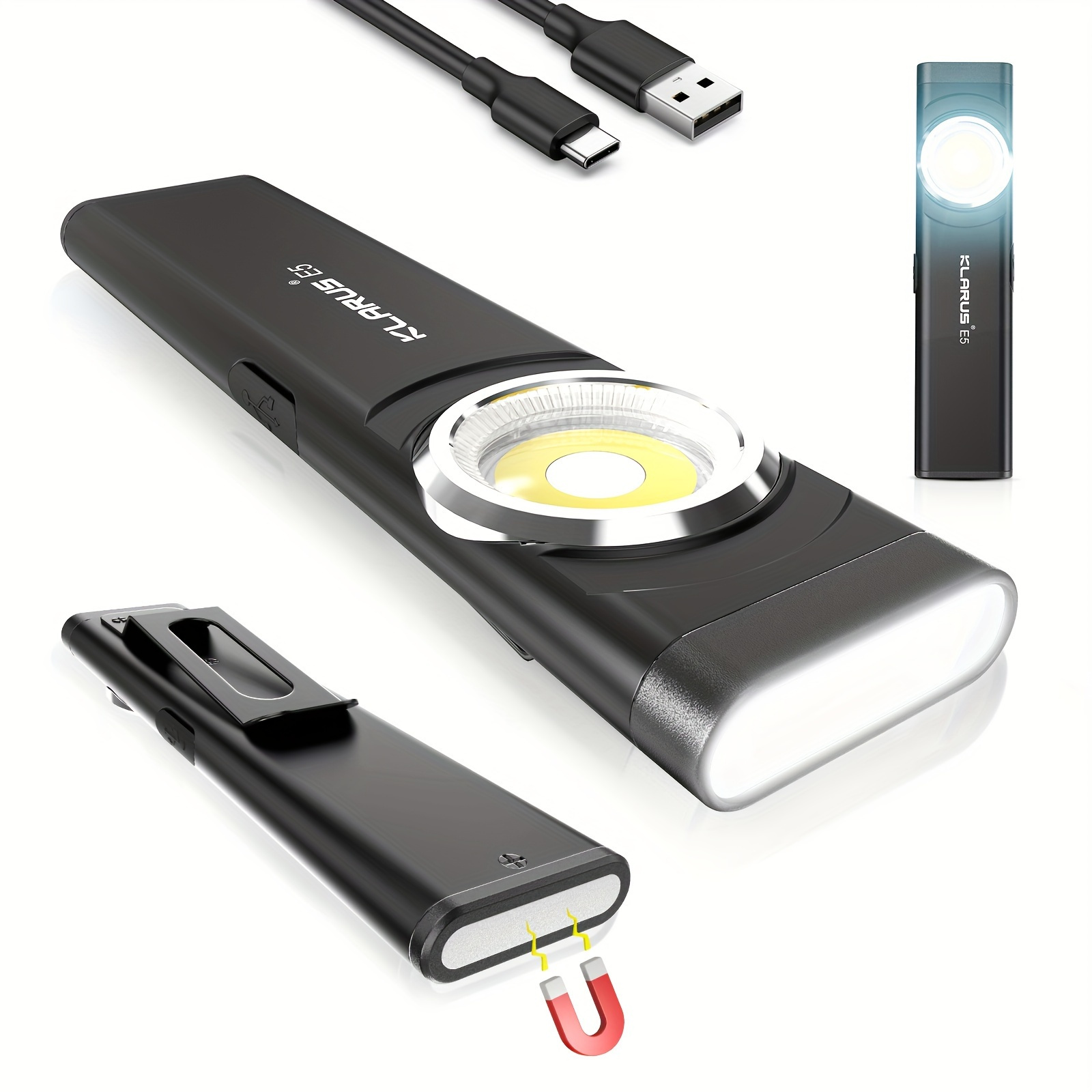 

Une lampe de travail COB rechargeable, 470 lumens, mini lampe de poche plate EDC avec base magnétique et clip de boucle, adaptée pour la maintenance, le camping, la randonnée, les urgences