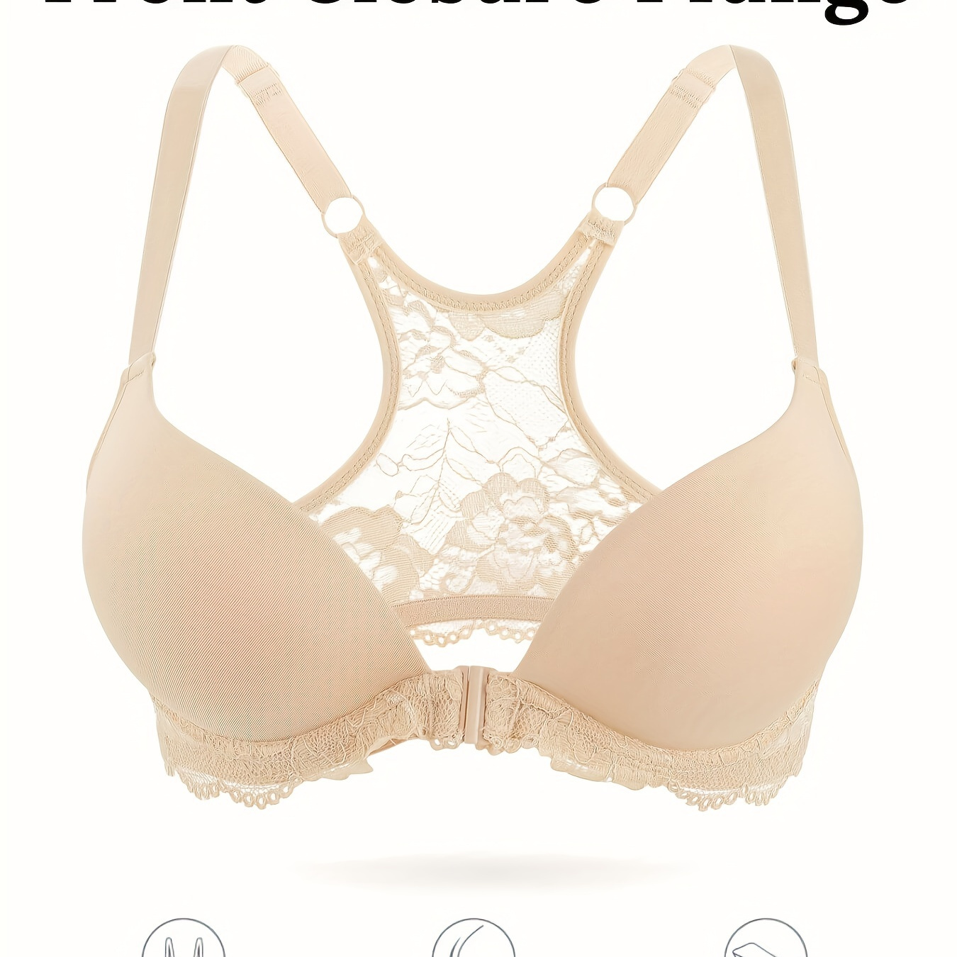 Contrast Lace Plunge Bra Comfy Breathable Front Buckle Push - Temu