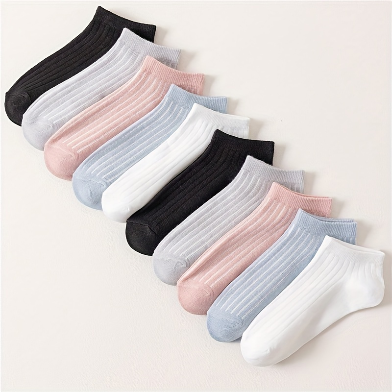 

10 Pairs Solid Color Socks, Simple & Breathable Short Socks, Women's Stockings & Hosiery