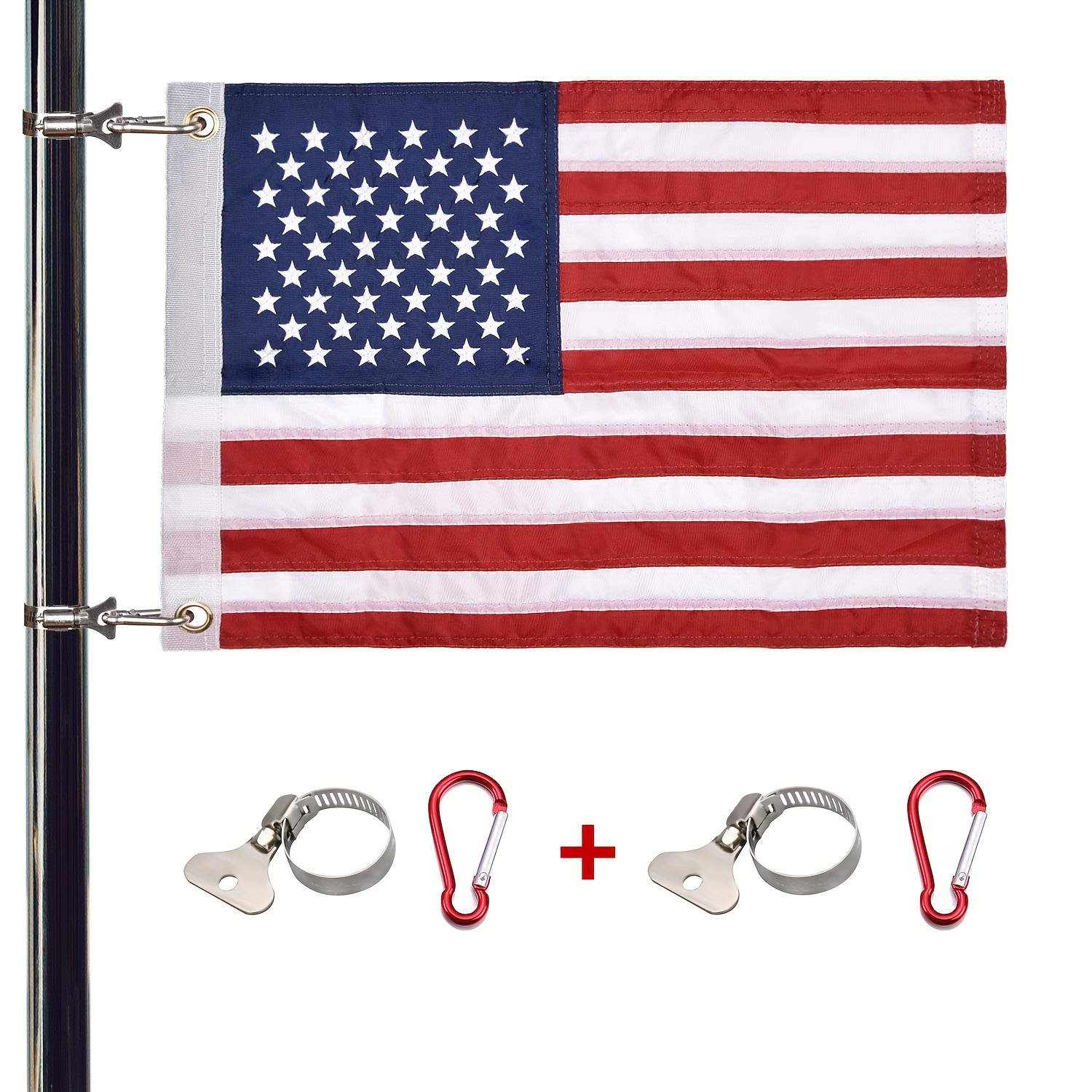 

1pc American Boat Flag Kit, 12 X 18 Inch Usa Flag For Boat, Polyester Marine Flag With Adjustable Flagpole Clamps