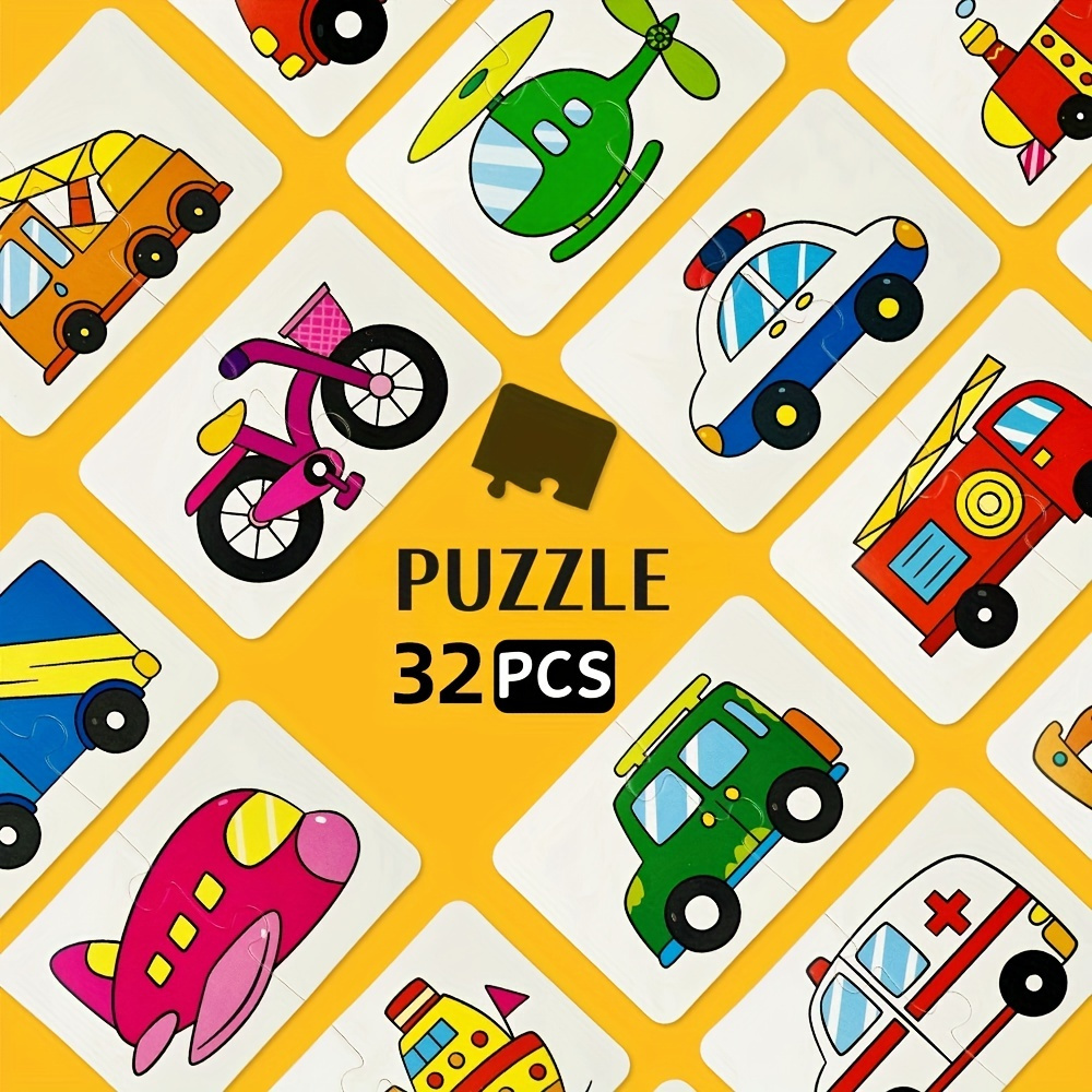 

32pcs Educational Puzzle Set For - Includes Characters, Occupations, Fruits, Vegetables & Vehicles - Learning Flashcards For Early Development