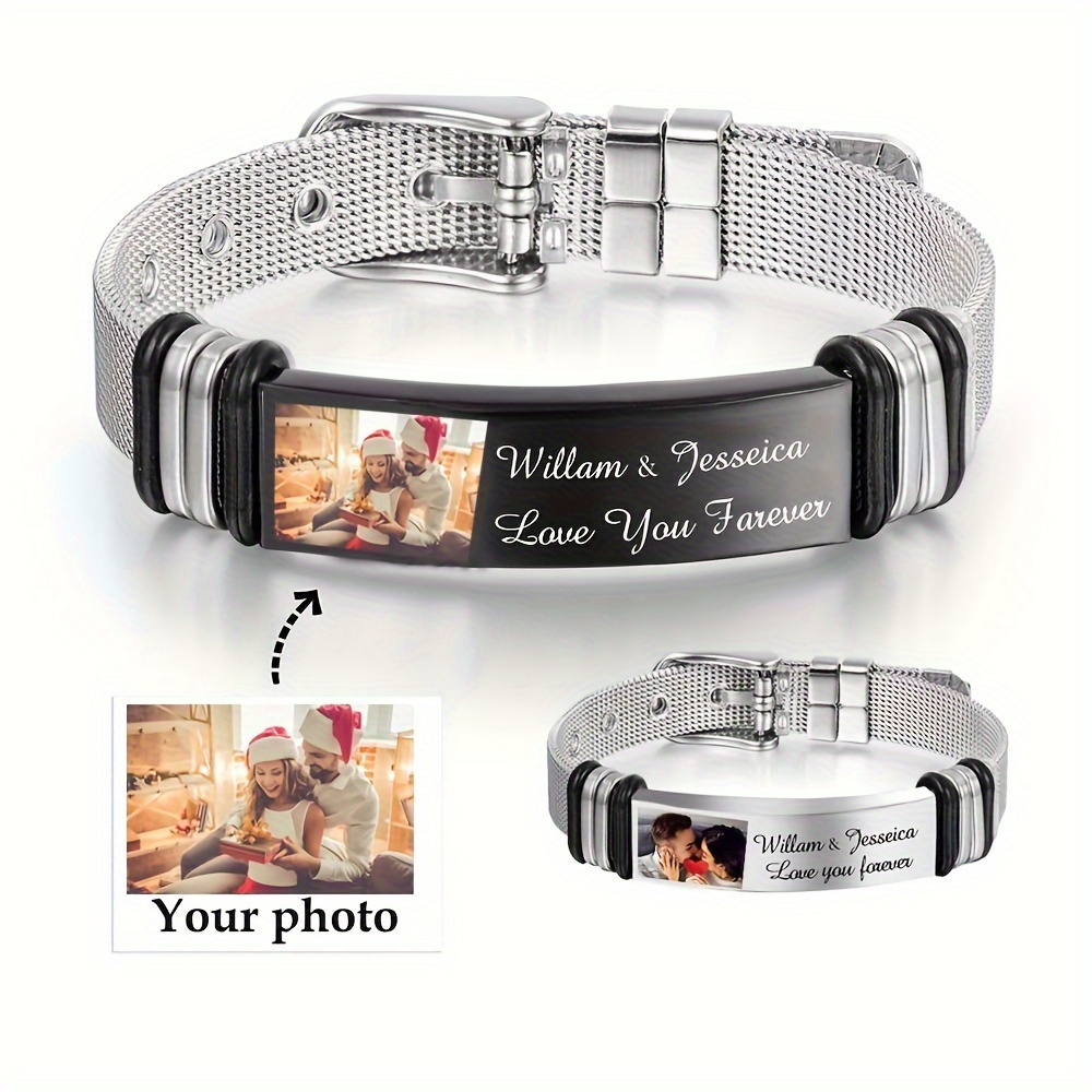 

1pc Customized Stainless Steel Picture Bracelet With Mesh Band, Personalized Photo Insert, Fashion Luxury Style Jewelry, Perfect Gifts For Women & Men On Mother's Day, Father's Day