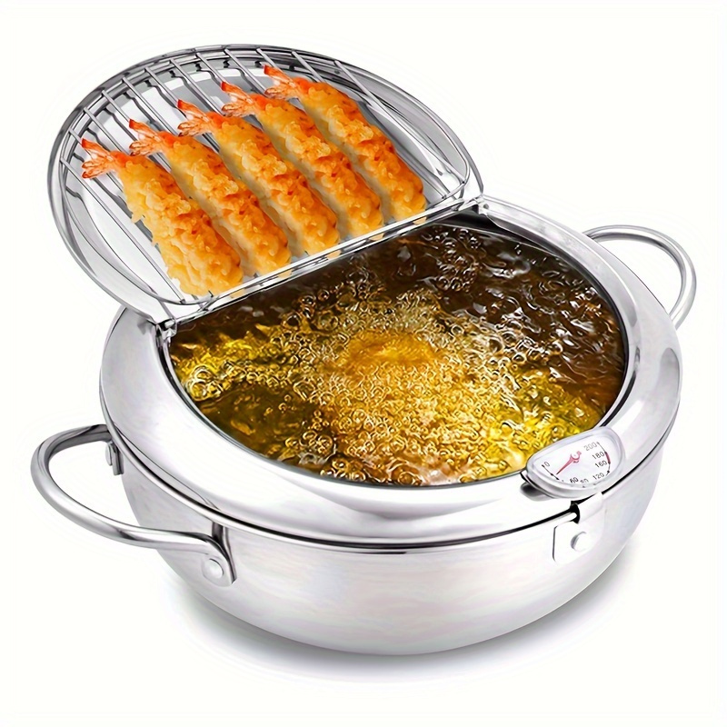 

1pc 304 Stainless Steel Deep Fryer Pot, Frying Chicken Pot, Tempura Deep Fryer With A Thermometer And A Lid, Japanese Style Tempura Fryer Pan, 2.2l (diameter: 6.5")