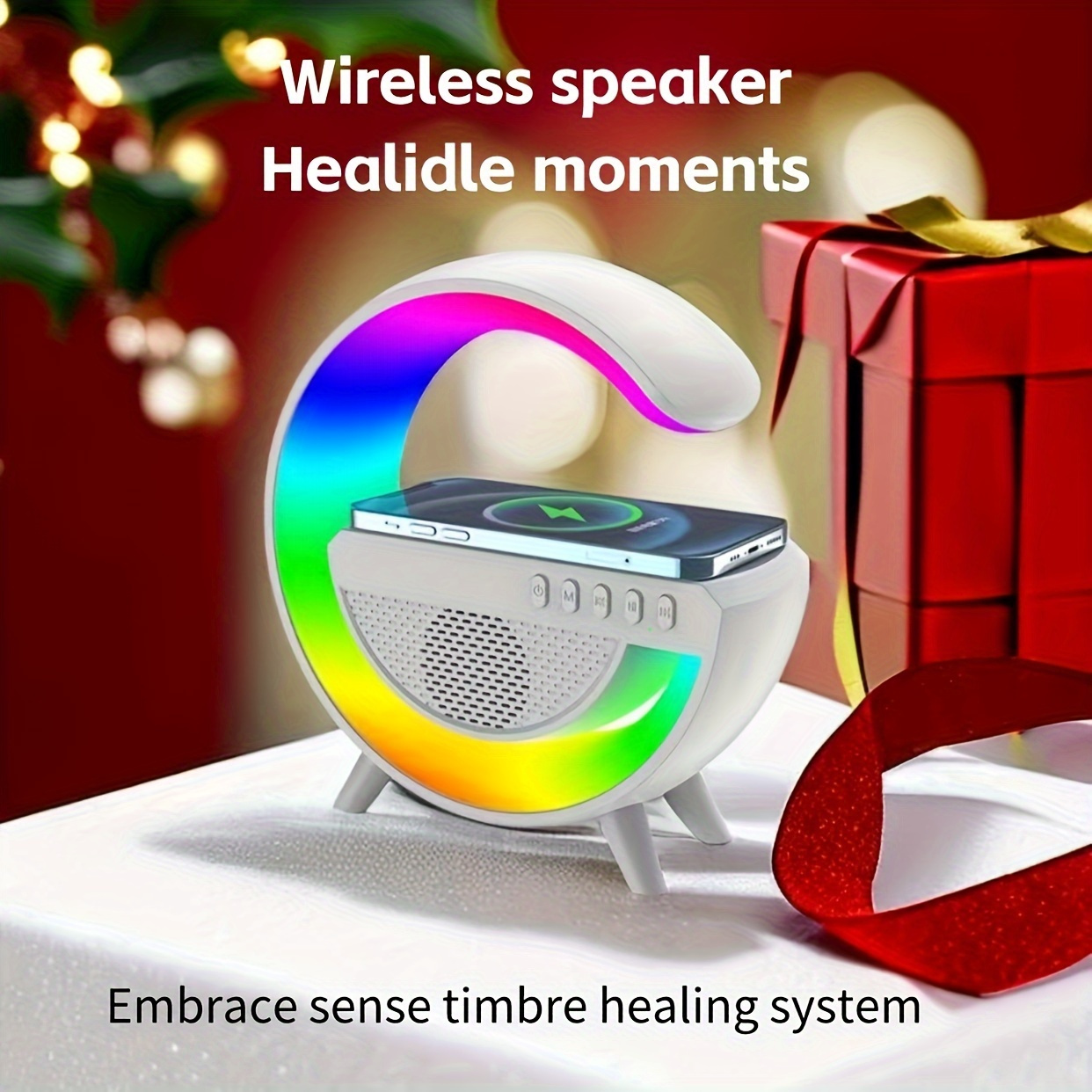 2023 New Wireless  Speakers With Wireless Fast Charging, Rhythm RGB Light, Bar Smart Light, Sunrise Alarm Clock, Wake Up Light For Bedrooms, Dimmable Table Lamp