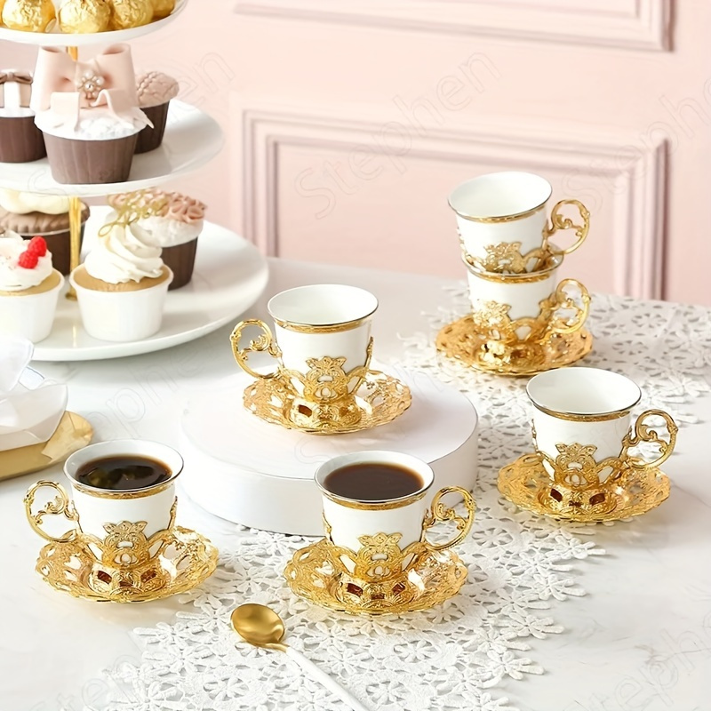 Arabic Ceramic Golden Tea Set with Teapot Milk Pot Sugar Jars Porcelain Tea  Cup Saucer Set Gold Coffee Cups - China Tea Set and Ceramic price