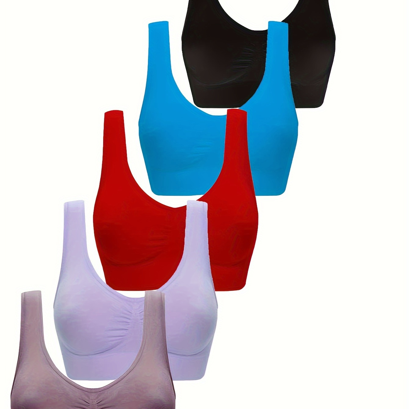 

5-pack Women' Bralette Set - Solid Color, Nylon, Knit Fabric, Adult Athletic