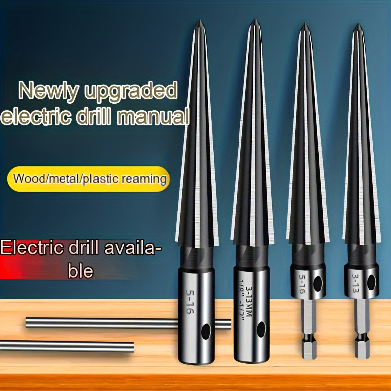 

Steel Tapered Drill Bit Set, 3-13mm Hex Shank - Manual Woodworking Hole Punch Tool