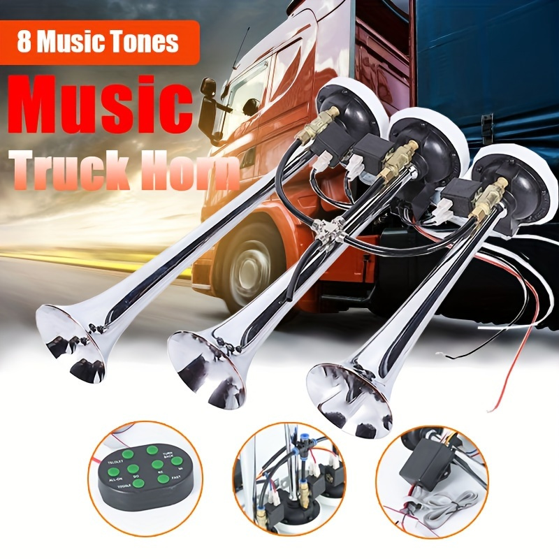 Music Truck Horn, Super Loud Air Horn, 8 Music Tones Trumpets, Long Press  To Sound, DIY Auto Parts For Any 24V Vehicle Truck Lorrys Ship