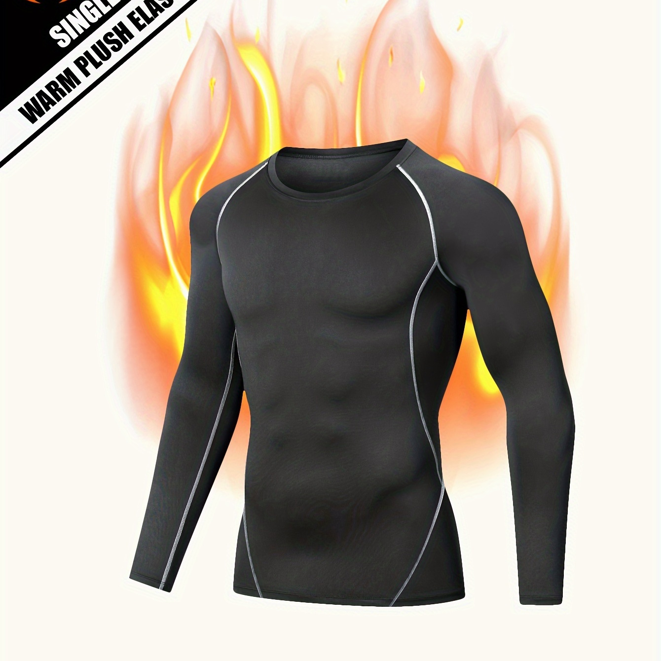 

Men's Thermal Warm Underwear For Winter Fitness, Men's Tight High-elastic Long Sleeve Compression Round Neck T-shirt, Training Running
