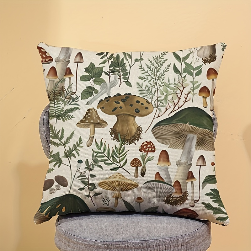 

1pc, Mushroom Pattern Printed Pillowcase, Holiday Decoration For Living Room And Bedroom, Home Decoration Pillow Cover, No Pillow Core