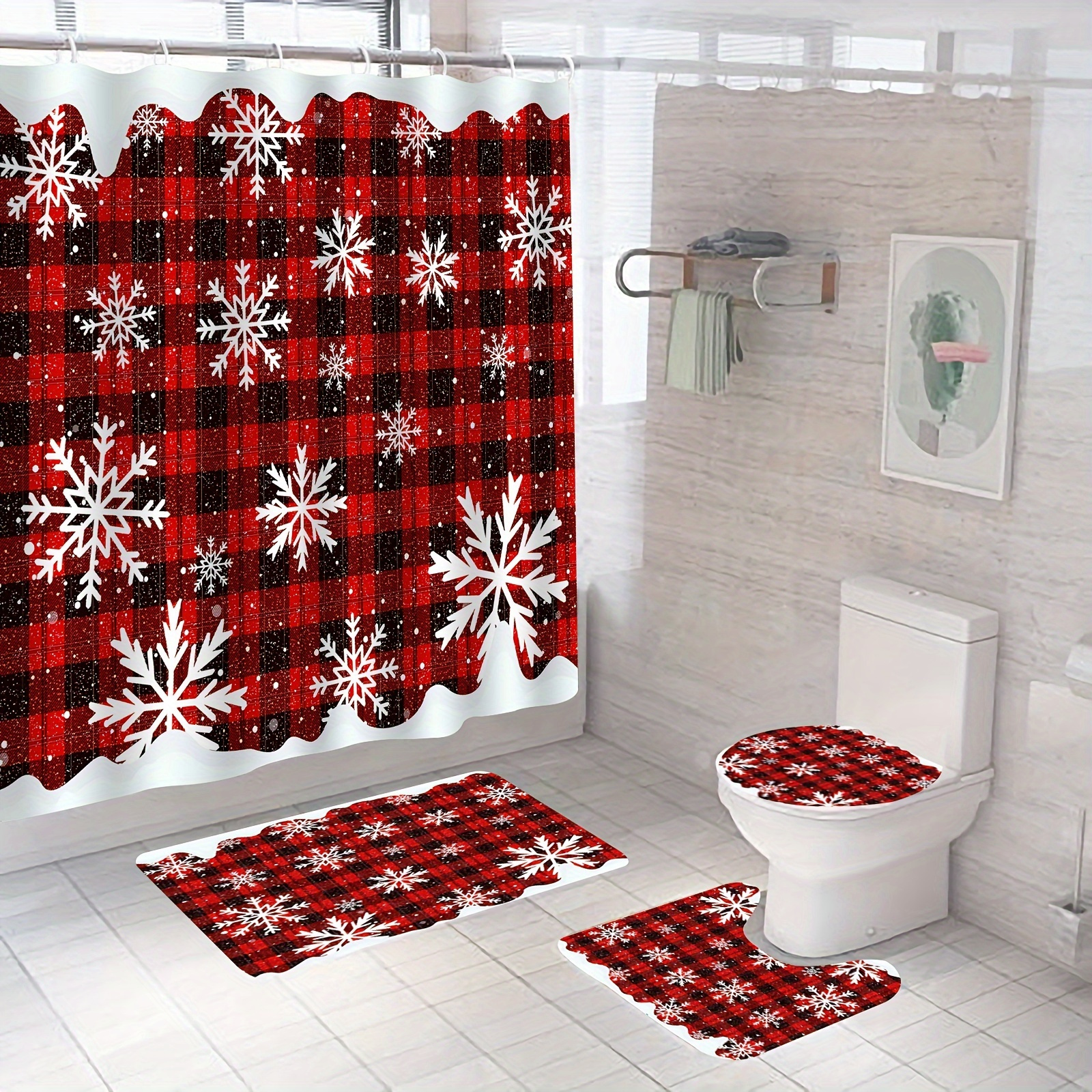 

1/4pcs Small Shower Curtain Set, Christmas Decoration, Bathroom Shower Curtain, Mat, Bathroom Accessories , 12 Plastic , 71x71