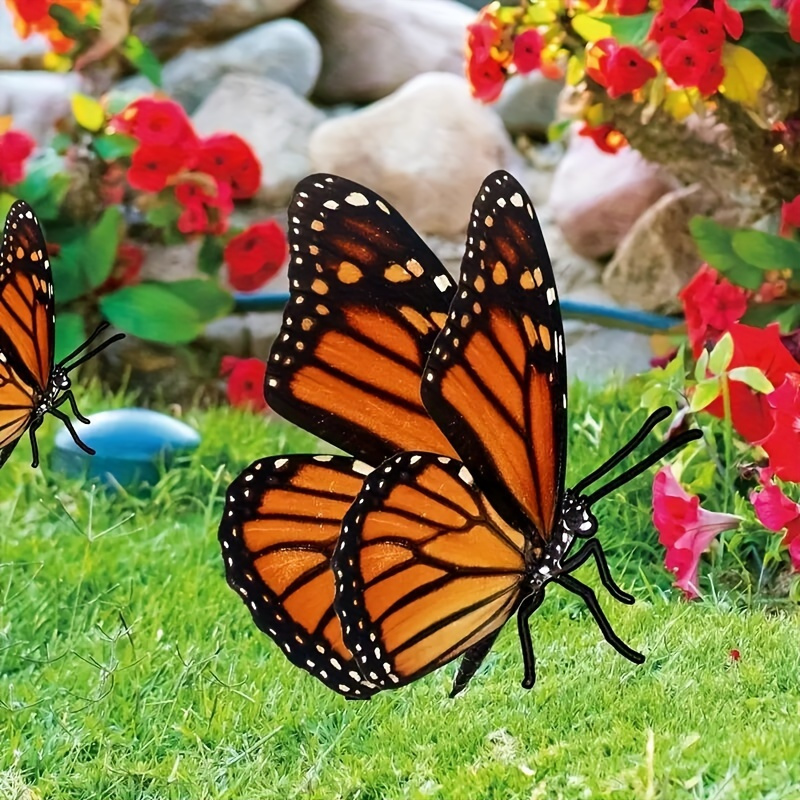 

1pc Acrylic 3d Butterfly Statue, Artistic Yard Lawn Stake, Outdoor Garden Decor, Plastic Monarch Butterfly Ornament For Flower Beds And Garden Art Decoration