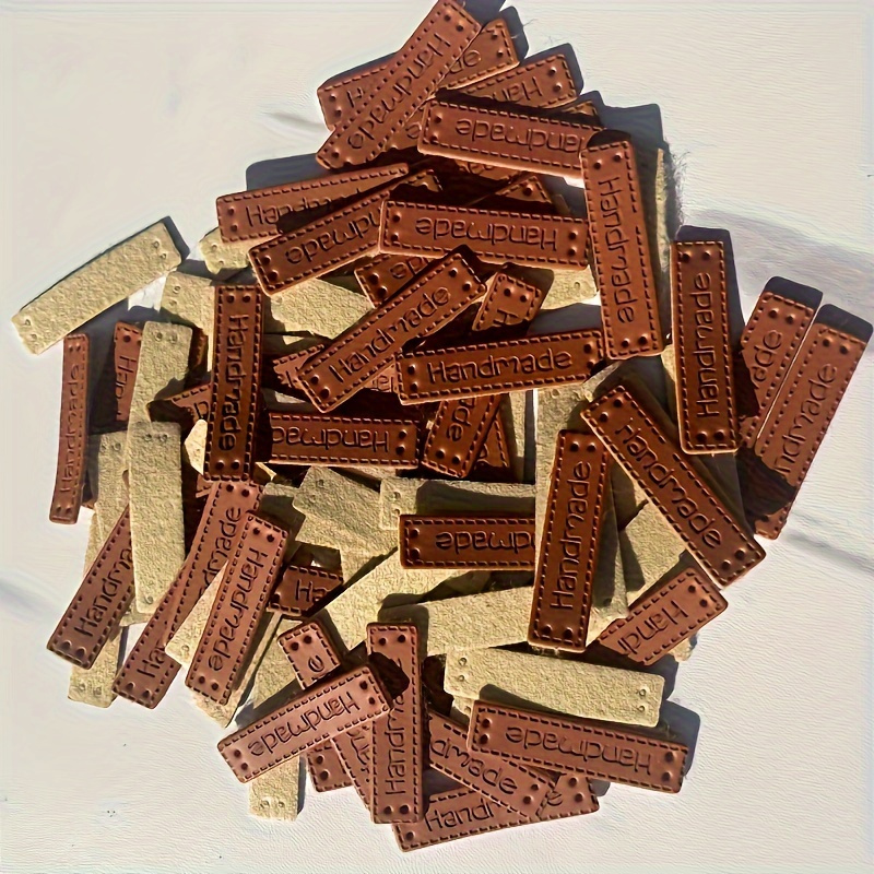 

35 Pcs Handmade Leather Tags, Rectangular Handmade Labels For Bags, Scarves, Hats, Gloves, Jeans - Pu Leather Craft Sewing Patches Appliques For Knitting, Diy Crafts And Clothing Decoration