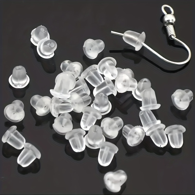 

50pcs/100pcs Transparent Plastic Ear Clog Ear Stud Earring Pin Backs Ear Plug For Diy Safety Earrings Making Accessories Earring Pin Backs Replacement