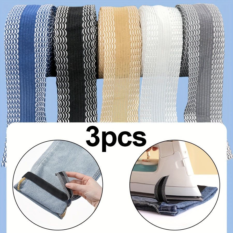 

3pcs Easy Hem Iron-on Patches | No-sew, Self-adhesive Fabric Tape In Assorted Colors | Waterproof & Machine Washable | Quick Pants & Jeans Hemming | Diy Use