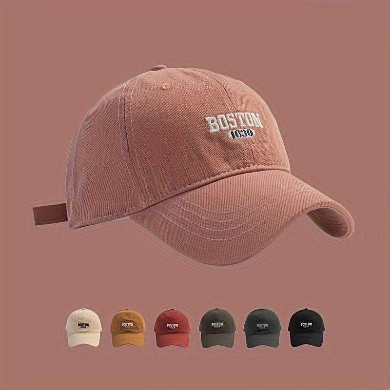 

Unisex Cotton Adjustable Curved Brim Comfortable Classic Breathable Baseball Cap, Embroidered "boston 1630" Design Fashionable All-season Duckbill Hat, For Men Women